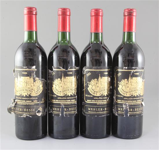 Four bottles of Chateau Palmer, Mahler Besse, Margaux, 1986.